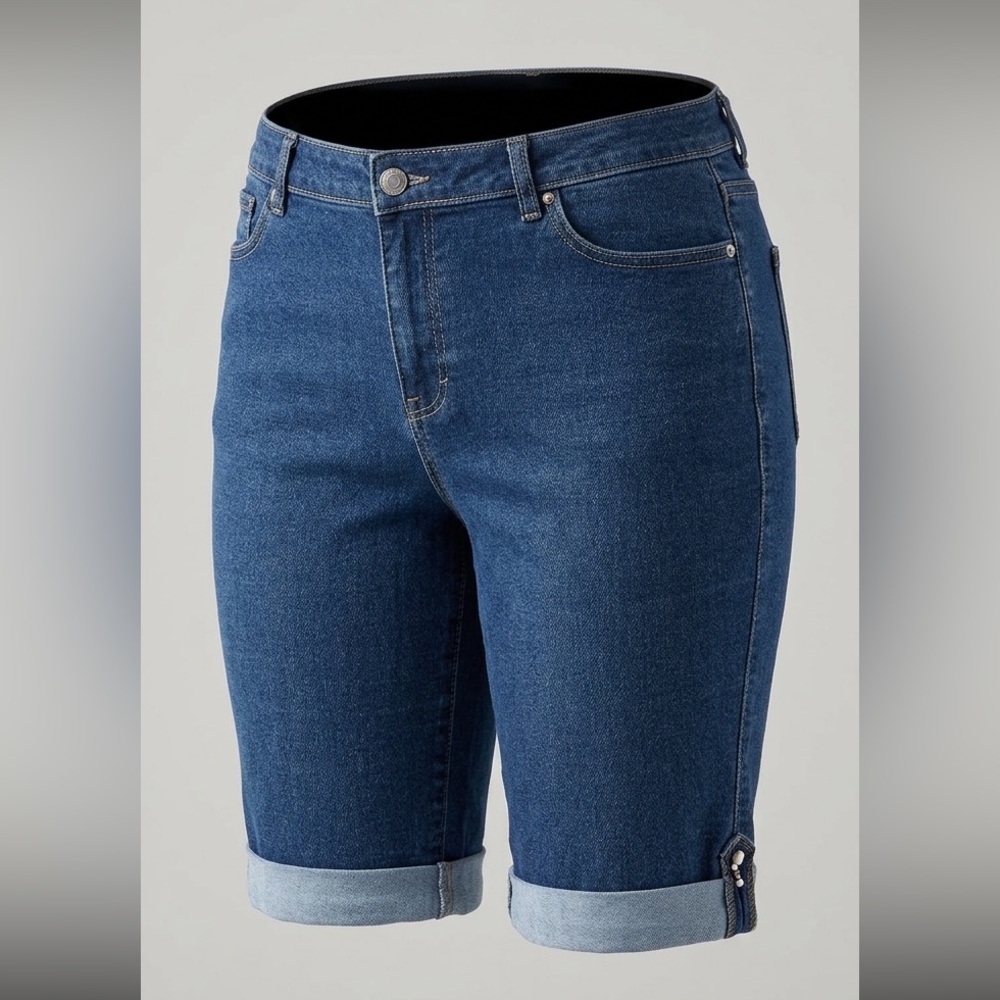 Classic Dark Blue Denim Bermuda Shorts - Women's
